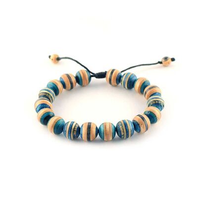 Bracciale in legno blu realizzato con skateboard riciclati - Unisex