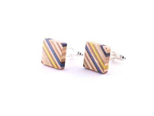 Square Yellow Blue Recycled Skateboards Cufflinks