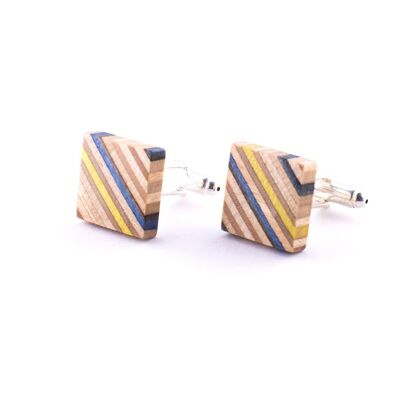 Square Yellow Blue Recycled Skateboards Cufflinks