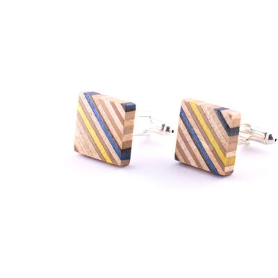 Square Yellow Blue Recycled Skateboards Cufflinks