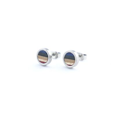 Skateboards Dark Blue Red Round Wood Stud Earrings