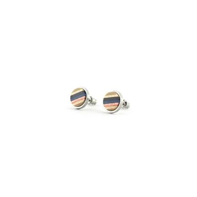 Recycled Skateboards Pink and  Blue Round Wood Stud Earrings