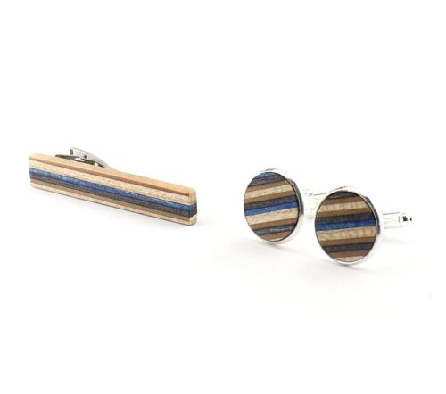 Cufflinks and Tie clip set made from Recycled Skateboards