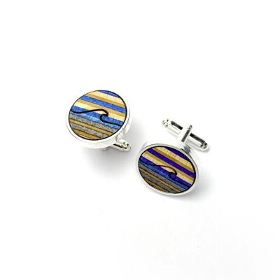 Wave Cufflinks made from Recycled Skateboards