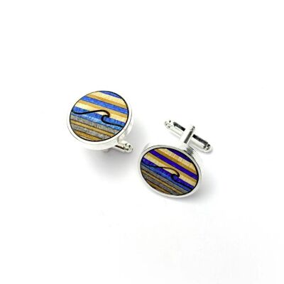 Wave Cufflinks made from Recycled Skateboards