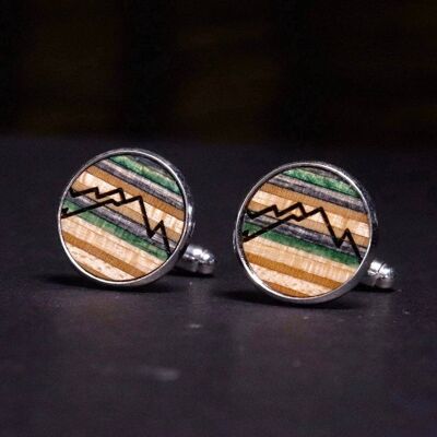 Recycled Skateboards Wood Mountain Cufflinks