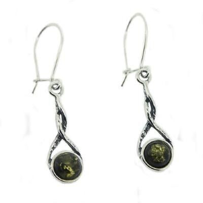 Green amber Twisted Earrings and Presentation Box