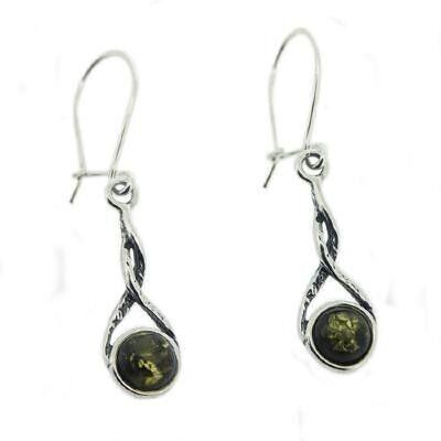 Boucles d'oreilles torsadées en ambre vert et coffret de présentation