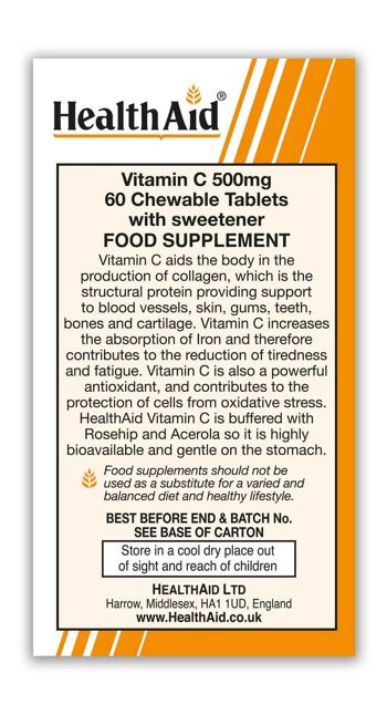 Vitamine C 500mg Comprimés à Croquer - 60 Comprimés 2