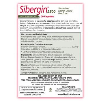 Sibergin 2500 (Ginseng sibérien 2500mg) Gélules 2