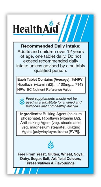 Comprimés de vitamine B2 100 mg (riboflavine) 3