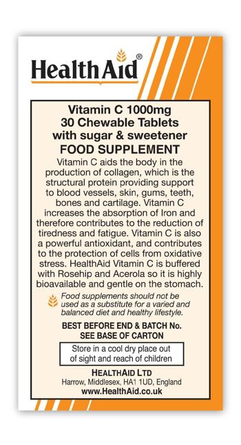 Vitamine C 1000mg Comprimés à Croquer - 30 Comprimés 2