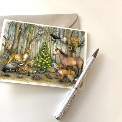 Escena del bosque A6 Tarjeta de Navidad