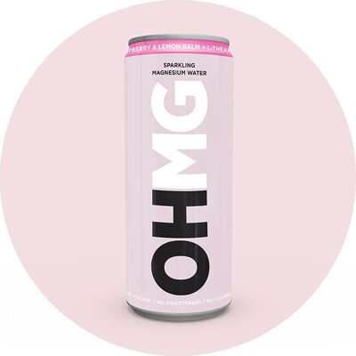 OHMG SPARKLING MAGNESIUM WATER | RASPBERRY & LEMON BALM + L-THEANINE | 12 x 330ML CANS OF SPARKLING WATER