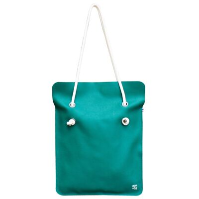 DIVINE Totebag BAG EMERALD SMOOTH LEATHER - SNOW WHITE HANDLE