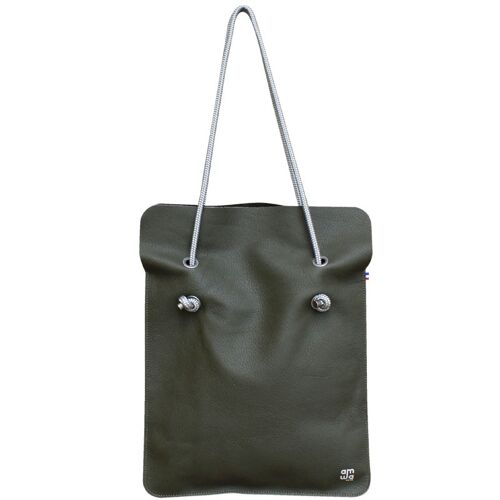 SAD Totebag DIVINE CUIR LISSE VERT FORET- ANSE SILVER