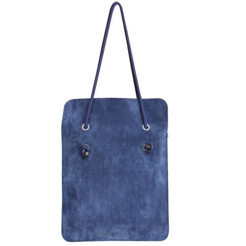 SAC Totebag CUIR SUEDE BLEUET - ANSE ENCRE