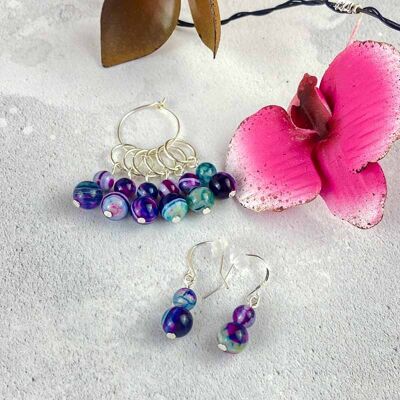 Teal & Purple Striped Agate Markers – with optional earring hooks - With Earrings