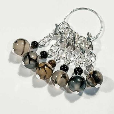 Dragon’s Vein Agate Bead Stitch Markers - Greys