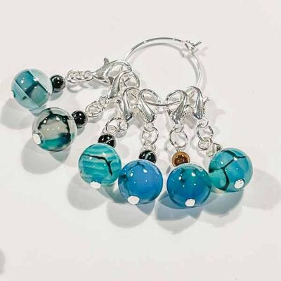 Dragon’s Vein Agate Bead Stitch Markers - Bright Blue