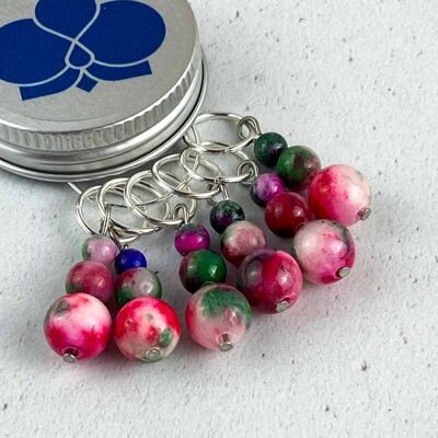 Jade Stitch Markers - 3 bead pink & green