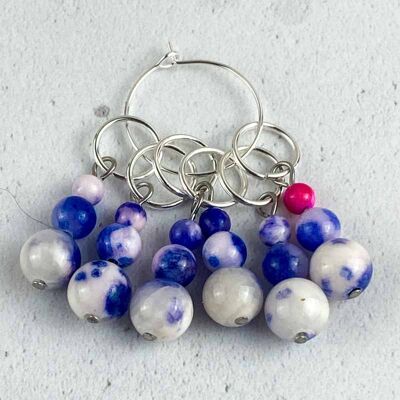 Jade Stitch Markers - 3 bead blue & white