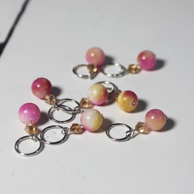 Jade Stitch Markers - Pink & Yellow