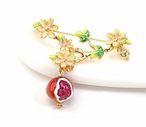 Pomegranate flower handcrafted enamel fashion brooch
