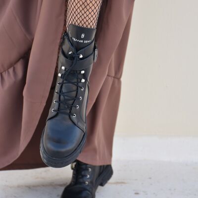 Leather combat ankle boots