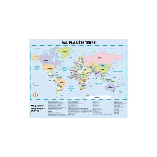 Poster plastifié éducatif: Carte du monde 40cm x 50cm