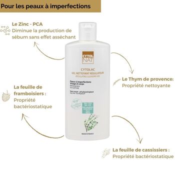 Gel Nettoyant régulateur Anti-imperfections - CYTOLAC®  250 ml - Lutte contre l'excès de sébum et nettoie la peau en douceur. 4