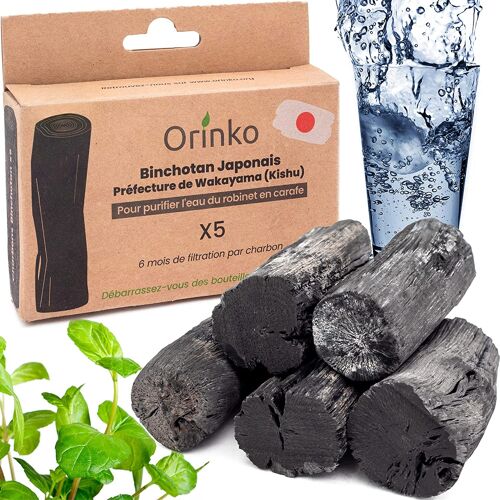 Binchotan Japonais de Kishu Bio 5X (125G, 25G x 5) | Chêne Ubame de Wakayama - Authentique Charbon Actif Binchotan Traditionnel du Japon pour Purification d'eau en Carafe