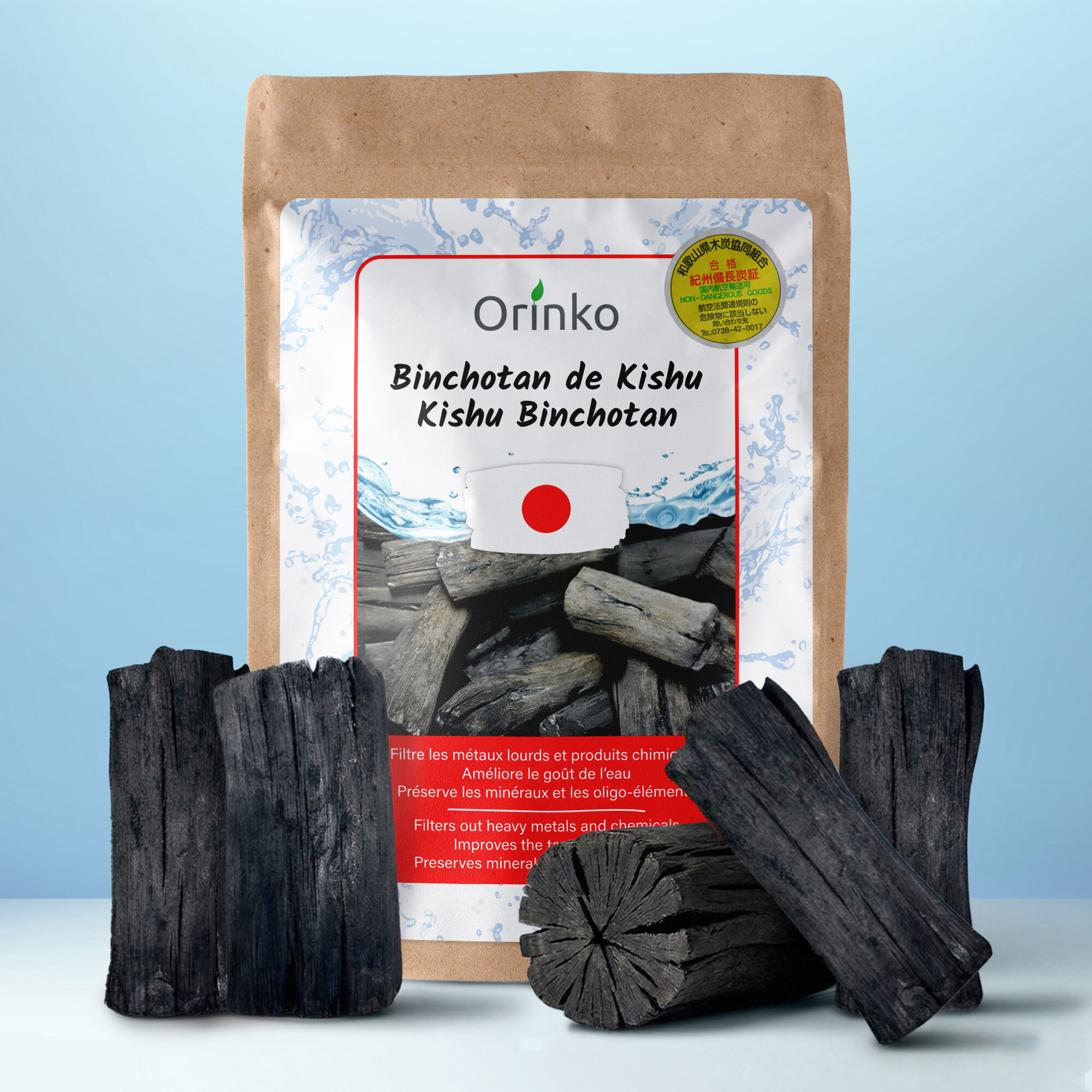 Binchotan Japonais de Kishu Bio 5X (125G, 25G x 5) | Chêne Ubame de Wakayama - Authentique Charbon Actif Binchotan Traditionnel du Japon pour Purification d'eau en Carafe