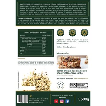 Graines de Chanvre Décortiquées Bio 500G 4