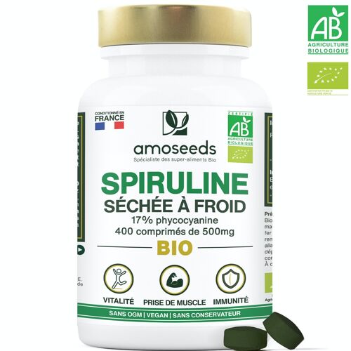 Spiruline Bio, 17% phycocyanine | 400 comprimés de 500mg