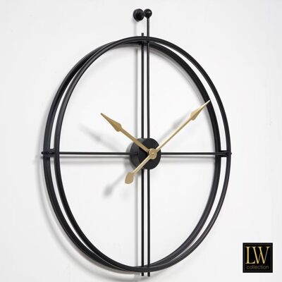 Wandklok XL Alberto zwart met gouden wijzers 80cm - Wandklok minimalistisch - Industriële wandklok stil uurwerk