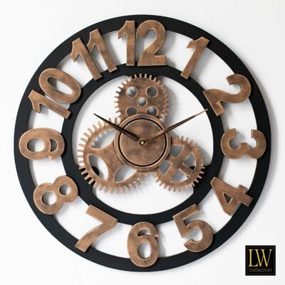 Wandklok Levi brons cijfers 60cm - Wandklok met tandwielen - Industriële landelijke wandklok stil uurwerk