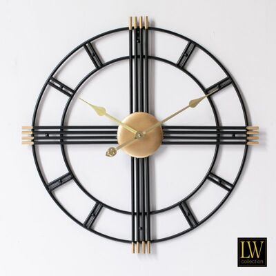 Wandklok William zwart goud 60cm - Wandklok romeinse cijfers - Industriële wandklok stil uurwerk