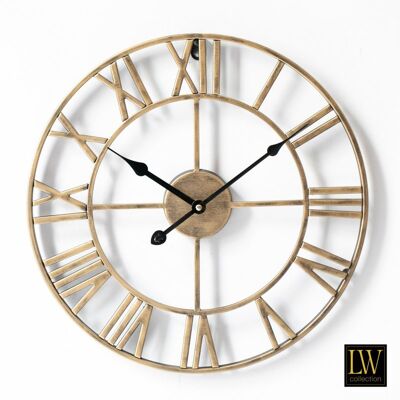 Wandklok Olivier goud 60cm - Wandklok romeinse cijfers - Industriële wandklok stil uurwerk