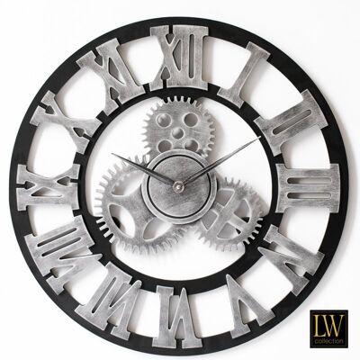 Wandklok Levi grijs grieks 60cm - Wandklok romeinse cijfers - Industriële wandklok stil uurwerk