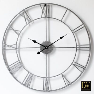 Wandklok XL Olivier Zilver 80cm - Wandklok romeinse cijfers - Industriële wandklok stil uurwerk
