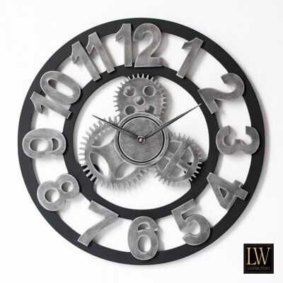 Wandklok XL Levi grijs cijfers 80cm - Wandklok met tandwielen - Industriële wandklok stil uurwerk