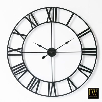 Wandklok XL Olivier zwart 80cm - Wandklok romeinse cijfers - Industriële wandklok stil uurwerk