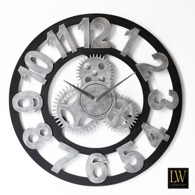 Wandklok XL Levi grijs cijfers 80cm - Wandklok met tandwielen - Industriële wandklok stil uurwerk