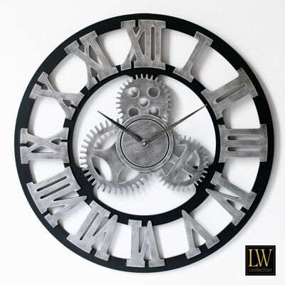 Wandklok XL Levi grijs grieks 80cm - Wandklok romeinse cijfers - Industriële wandklok stil uurwerk