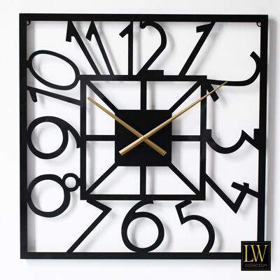 Wandklok XL Senna zwart met gouden wijzers 80cm - Wandklok minimalistisch - Industriële wandklok stil uurwerk