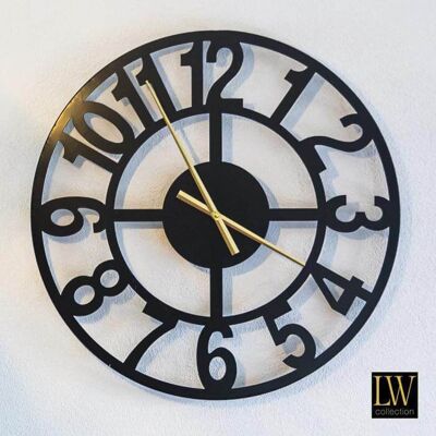 Wandklok XL Jannah zwart met gouden wijzers 80cm - Wandklok modern - Industriële wandklok stil uurwerk