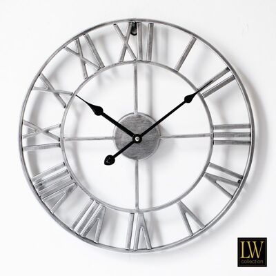 Wandklok Olivier zilver 40cm - Wandklok romeinse cijfers - Industriële wandklok stil uurwerk