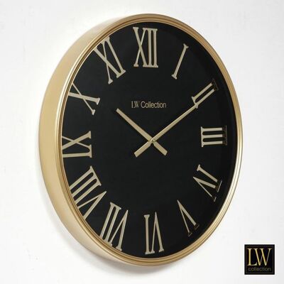 Wandklok XL Sierra Goud zwart 80cm - Wandklok romeinse cijfers - Industriële wandklok stil uurwerk