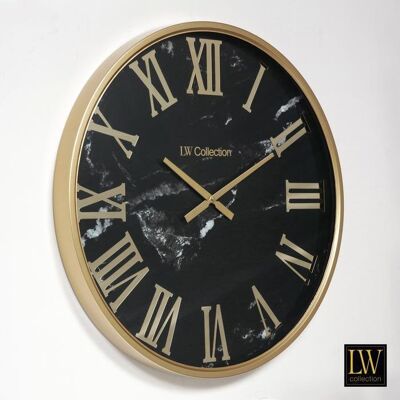 Wandklok Sierra Goud zwart Marmer 60cm - Wandklok romeinse cijfers - Industriële wandklok stil uurwerk